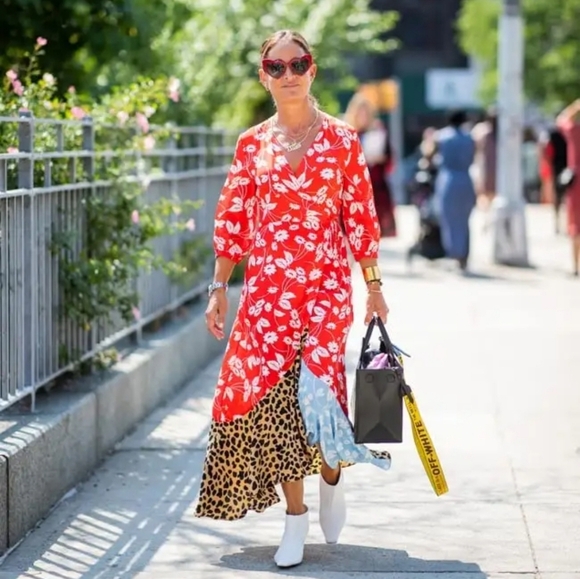 Floral and Leopard Print Wrap Silk  Dress - Picture 1 of 8